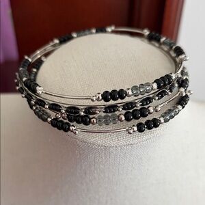 Black and Silver Beaded Bangle Set #510